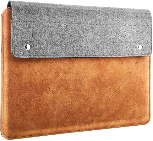 MoKo Laptop Sleeve Fits MacBook Air 13-inch Retina, MacBook Pro 13", Dell XPS 13, Asus ZenBook, HP Acer Lenove 13-13.3 Inch Notebook Computer, Felt and PU Leather Case Bag with Pocket - Gray & Brown