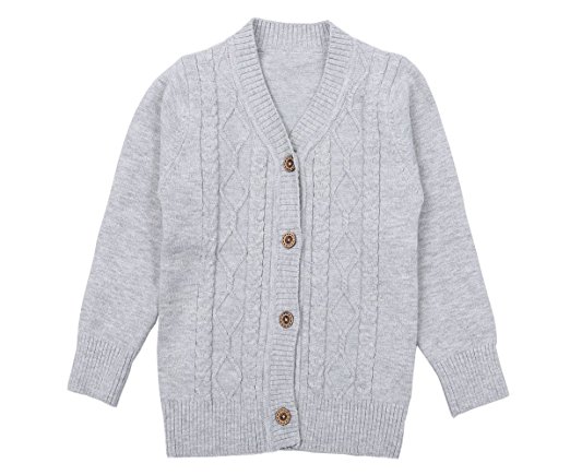 SMILING PINKER Baby Boys Girls Cardigans V-neck Solid Sweaters Cable Knitted Button Coats Outwear