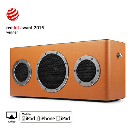 [Apple MFI Certified] GGMM M4 Leather Wireless Wi-Fi/Bluetooth Portable Outdoor/ Indoor Speaker w/ Rechargeable Battery, 40W Output | Featuring Airplay, DLNA, Spotify, Pandora, and Multi-Room Play, Streaming Your Favorite Online music (Orange)