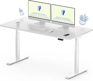 FLEXISPOT E8 Dual Motor 3 Stages Standing Desk 55x28 Inch Oval Leg Electric Height Adjustable Desk Whole-Piece Board Electric Stand Up Desk Sit Stand Desk (White Frame   White Desktop)