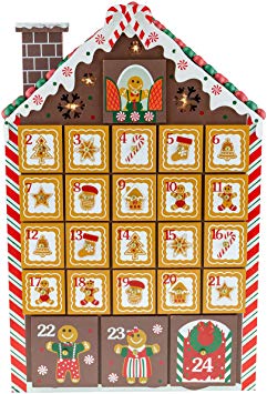 Clever Creations Gingerbread House Advent Calendar - Bright LED Christmas Lights - Premium Christmas Decor - Cute Holiday Decorations - Solid Wood Construction - 10.25 in x 2 in x 16 in