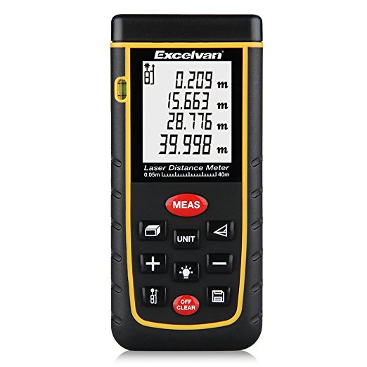 Excelvan 40m Laser Meter 131FT, Mute Digital Laser Distance Meter, Backlit LCD and Pythagorean Mode, Bubble Level with High Accurate Measurement Device, Battery