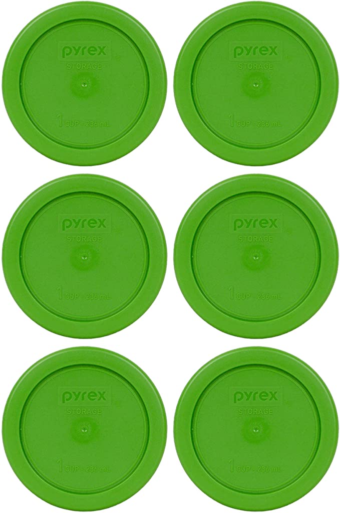 Pyrex 7202-PC 1 Cup Lawn Green Round Plastic Food Storage Lids - 6 Pack