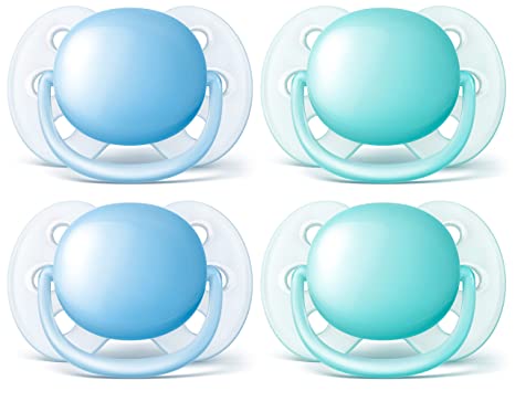 Philips AVENT Ultra Soft Pacifier, 0-6 Months, Blue/Teal, 4 Pack, SCF212/40