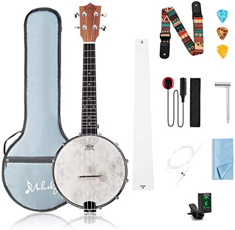 Mulucky 4 String Banjo Ukulele Concert 23 Inch Remo Drumhead Beginner Kit With Beginner Kit Truss Rod Gig Bag Tuner String Strap Picks - BU803