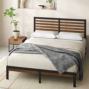 Zinus Kai Bamboo and Metal Platform Bed Frame with Headboard / No Box Spring Needed / Easy Assembly, Queen