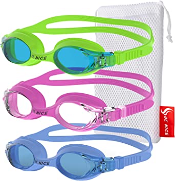 BENICE 3-Pack Kids Swim Goggles Anti Fog Swimming Goggles Clear No Leaking for Child and Teens