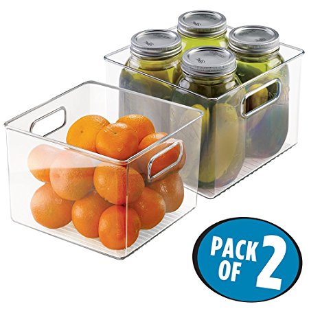 mDesign Refrigerator, Freezer, Pantry Cabinet Organizer Bins for Kitchen, 8" x 8" x 6", Pack of 2, Clear