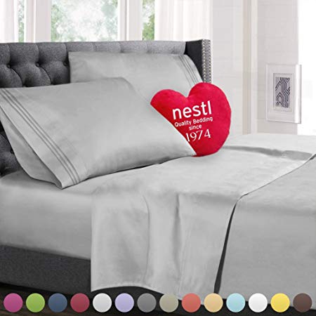 Bed Sheet Bedding Set, Twin Single Size, Light Silver Gray, 100% Soft Brushed Microfiber Fabric with Deep Pocket Fitted Sheet, 1800 Luxury Bedding Collection, Hypoallergenic & Wrinkle Free Bedroom Linen Set By Nestl Bedding