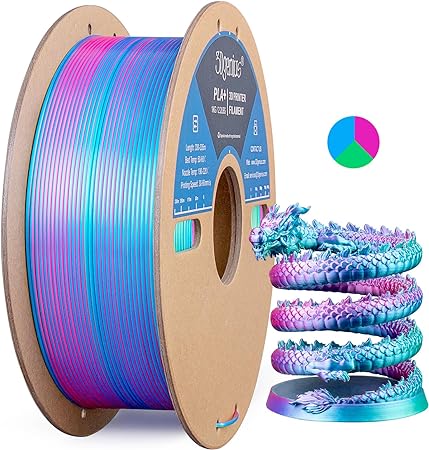 3Dgenius Silk PLA 3D Printer Filament Triple Color Silk PLA Filament 1.75mm 3D Printing Filament Fit Most FDM Printers, 1KG Spool(2.2lbs), 3 in 1 Color Rose Red Sky Blue Green