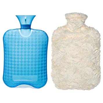 DUOCAI Rubber Hot Water Bottle with Super Soft Fur Cover for Pain,for Stomach 2L (Champagne)