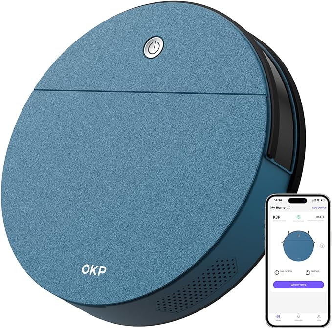 OKP Robot Vacuum Cleaner, 3000Pa Strong Suction, Automatic Self-Charging Robotic Vacuum with Auto-Boost Carpet Cleaning, Wi-Fi/APP/Alexa Home Robot for Pet Hair, Carpet, Hard Floor Room