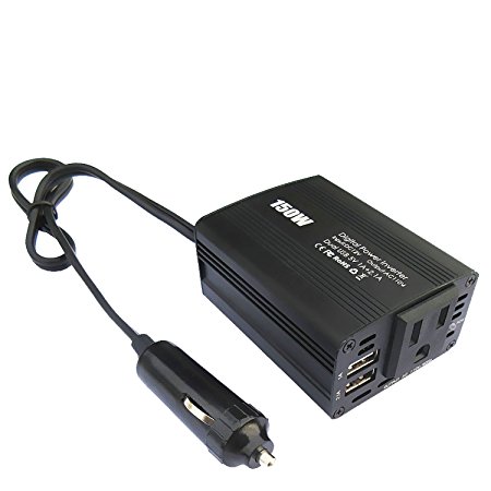 Autai 150W Power Inverter DC 12V to AC 110V Converter Car Adapter with US Outlets and Dual USB Charging Ports