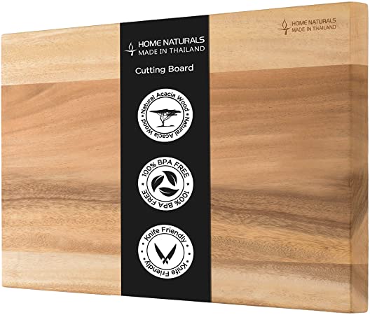 Home Naturals Cutting Board, Made from Thailand 100% Acacia Wood - BPA Free - Eco friendly - Large Size 18.9" x 12.6" x 1.2" Butcher Block Chopping Board for Kitchen