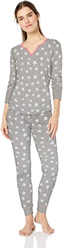 Amazon Brand - Mae Women's Vintage Thermal Henley Long Sleeve Top with Jogger Pajama Set