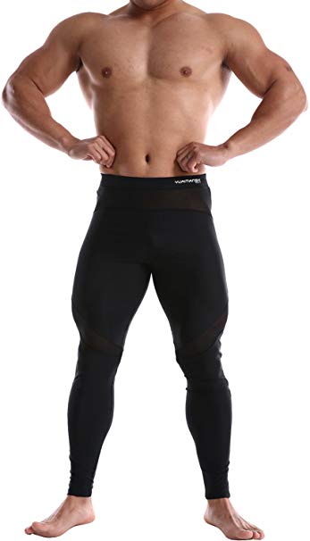 Ouber Men's Sports Tight Pants Nylon Base Layer Leggings with Mesh Panels