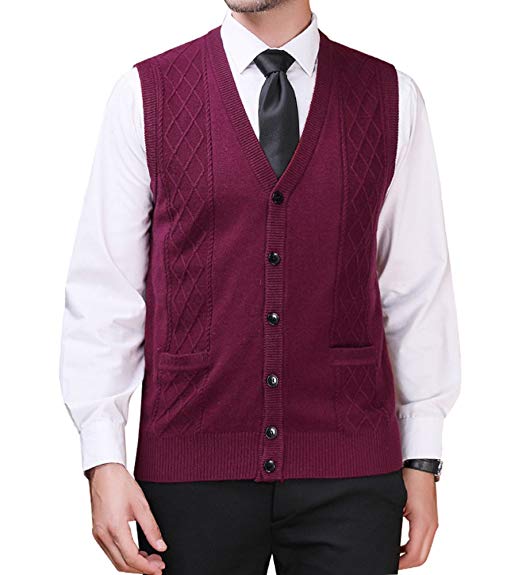 Zicac Men's V-Neck Jacquard Vest Knitwear Sweater Waistcoat