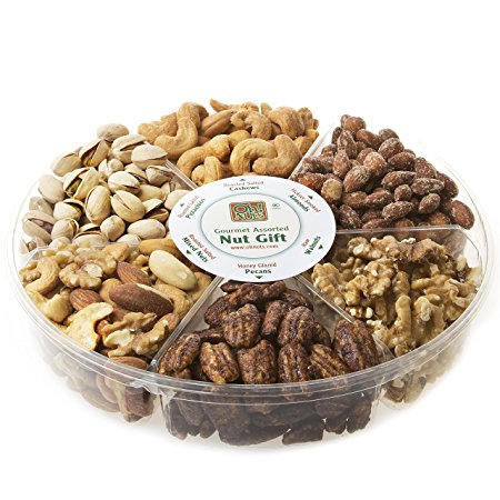Oh! Nuts Freshly Roasted Holiday Nuts Gift Basket, Nut Gift Tray 6-section Medium Gift Tray