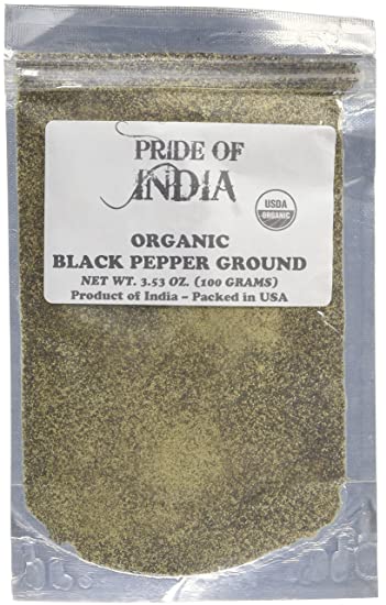 Pride Of India- Organic Black Pepper Ground - 8 oz (226.8 gm) Large Dual Sifting Jar - Fresh Vegan Spice & Seasoning - Grown in India- Authentic Flavor - Superb Value