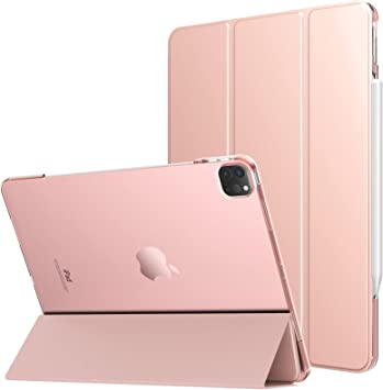 MoKo Case Fit iPad Pro 12.9 6th Generation 2022/5th Gen 2021, [Support Apple Pencil Charging] Slim Lightweight Semi-Translucent Shell Protective Smart Cover, with Auto Wake/Sleep, Rose Gold