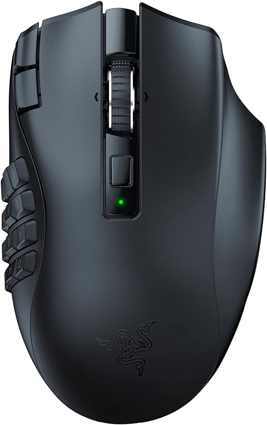 Razer Naga V2 HyperSpeed - Ergonomic Wireless MMO Gaming Mouse (with 19 Programmable Buttons, HyperSpeed Wireless (2.4 GHz), Up to 250 Hours of Battery Life, Focus Pro 30 K Optical Sensor) Black