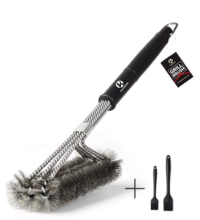 Kacebela BBQ Grill Brush, Grill Brush, Stainless Steel Woven Wire Bristles, cleaning BBQ Brush with 2 Basting Brushes
