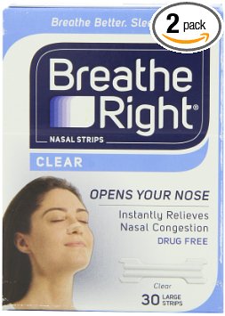 Breathe Right Nasal Strips, Large, Clear, 30-Count Boxes (Pack of 2)