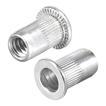 uxcell #6-32 Rivet Nuts Aluminium Alloy Knurled Flat Head Threaded Insert Nut Silver 50pcs