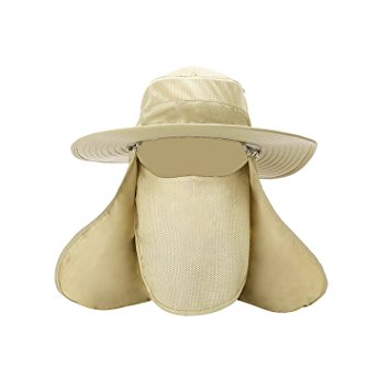 Comkes Fishing Sun Hats,Flap Hats 360°Sun Protection Detachable Camping Hunting Cap Neck Face Flap Hat Wide Brim