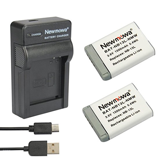 Newmowa Replacement NB-13L Battery (2-Pack) and Portable Micro USB Charger kit for Canon NB-13L, PowerShot G5X ,PowerShot G7X and PowerShot G9X