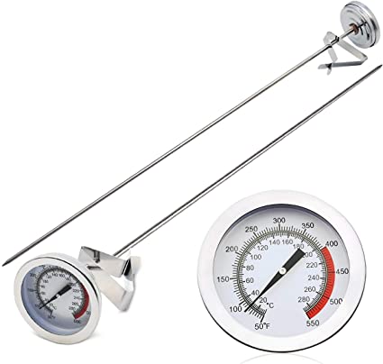 KT THERMO Cooking Thermometer for Deep Fry with 15'' Stainless Steel Food Grade Probe and Clip, Fast Instant Read 2" Dial, Optimum Temperature Zones - for Turkey,Beef,Lamb, Seafood Cooking