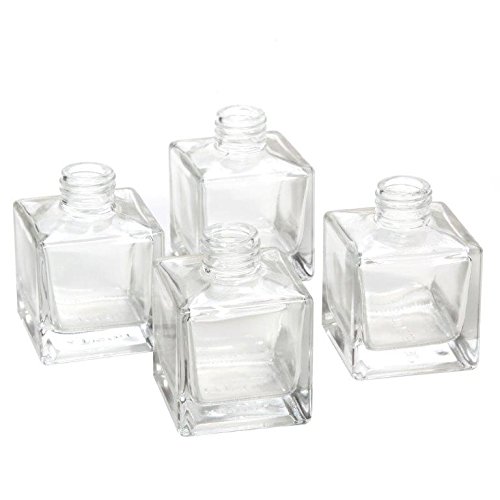 Hosley's Set of 4 Square Glass Diffuser Bottles - 3.25" High. Ideal for Use with Essential Oils, Hosley Replacement Diffusers & Hosley Reed Sticks, Diy, Crafts