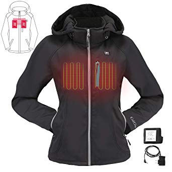 COLCHAM Heated Jacket for Women with Detachable Hood and Battery Pack Waterproof and Windproof