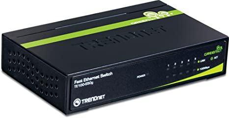 TRENDnet 5-Port Unmanaged 10/100 Mbps GREENnet Ethernet Desktop Metal Housing Switch, TE100-S50g