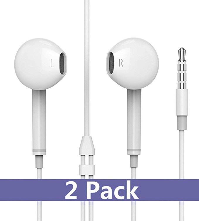 Lseasun Earphones with Microphone [2 Pack] Premium Earbuds Stereo Headphones and Noise Isolating headset Made for Apple iPhone iPod iPad -White