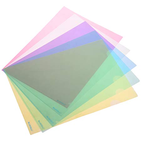 BCP 15pcs Plastic A4 Size Document Folders Paper Sleeves, Blue, Green, Yellow, Pink, Clear