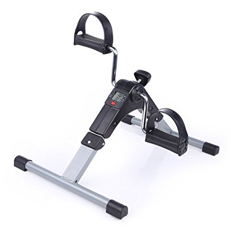 Evoland Pedal Exerciser, Mini Foldable Pedal Trainer Aerobic Exercise for Leg and Arm Fitness Training with LCD Display and Adjustable Resistance