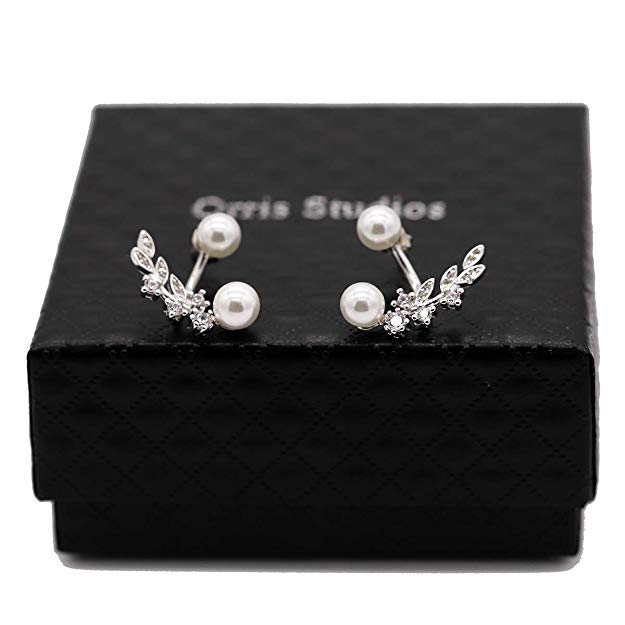 Orris Sterling Silver Double Side Shinning Diamond Ear Jacket Stud Earrings Set