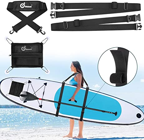 Odoland Paddleboard SUP Carry Strap with Deck Bag, Stand Up Paddle Board Carrier Storage Sling for Surfboards, Paddleboards, Longboards and Kayaks, Adjustable Heavy-Duty Carrying Belt