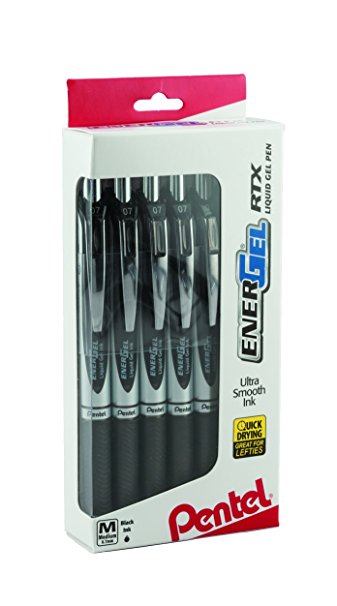 Pentel EnerGel RTX RT Liquid Gel Pen, Med, Metal Tip, 0.7mm, Black Ink, 12-Pk Window Box of 12 (BL77PC12A1)