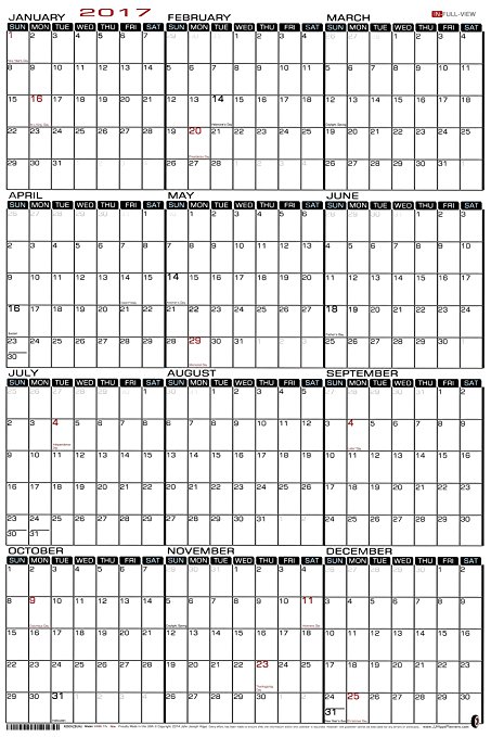 24" x 36" Large Wet Erase - Yearly 2017 Wall Calendar - Laminated Vertical Planner (2436-17v)