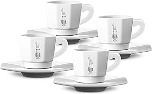 Bialetti Espresso Cups & Saucers, Set of 4, White