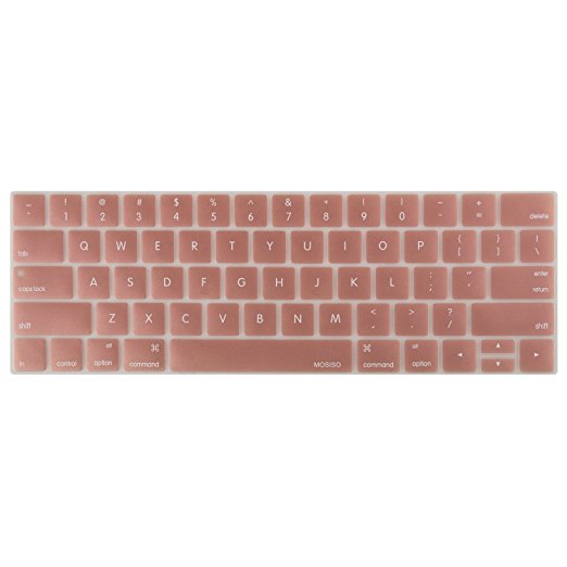 Mosiso Keyboard Cover for Touch Bar Models Newest Version MacBook Pro 13 A1706 & MacBook Pro 15 A1707 (2017 & 2016) with Touch ID, Rose Gold