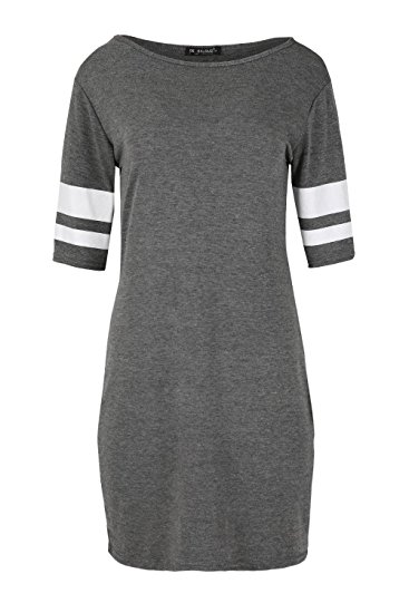 Oops Outlet Women's Cap Sleeve Bodycon Sports Stripes Sleeve Varsity Baggy Tunic