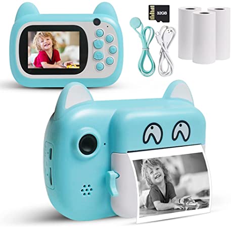 USATDD Instant Print Camera for Kids,Digital Camera for Girls Boys 24MP 1080P HD Selfie Video Camera Camcorder Photo Printer Toy with Print Paper,2.4 Inch Screen,32GB TF Card Best Gift for Toddlers