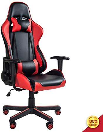 Racing Office-PU Leather High Back Ergonomic 150 Degree Adjustable Swivel Executive Computer Desk Task Large Size Headrest and Lumbar Support, Red