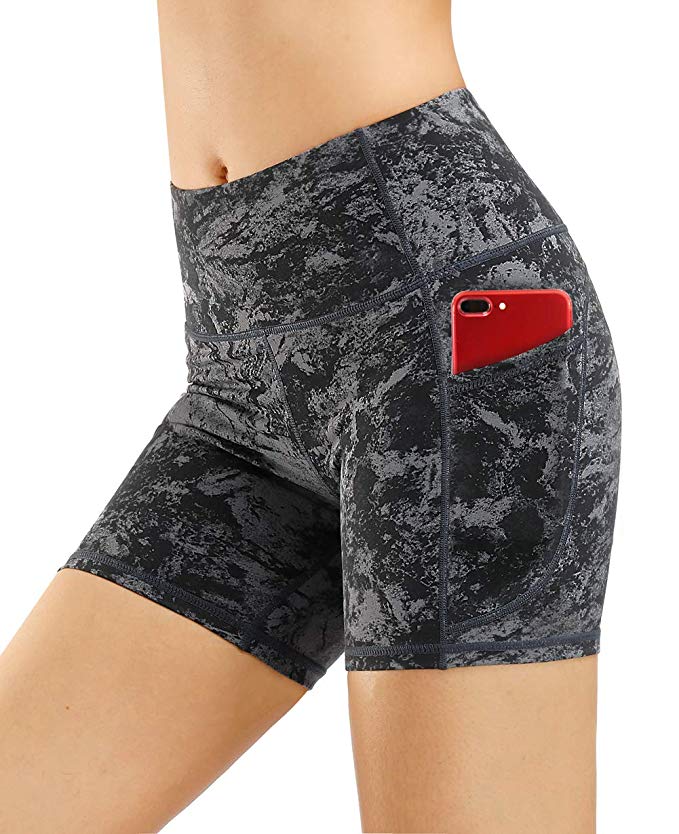 THE GYM PEOPLE High Waist Yoga Shorts for Women Tummy Control Fitness Athletic Workout Running Shorts with Deep Pockets