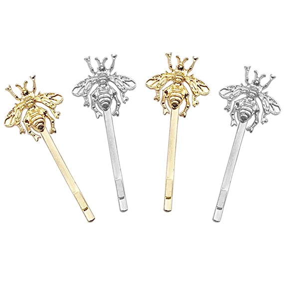 4 Pieces Bee Hair Clips Minimalist Side Bobby Pins Elegant Metal Hairpin Decorative Sweet Headwear Hair Accessories for Women (Gold and Sliver)