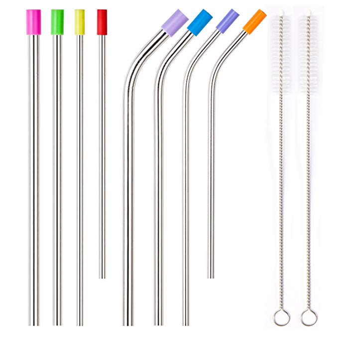 YiHong Set of 8 Stainless Steel Straws with 2 Cleaning Brushes Silicon Cover for 20 30OZ Yeti Tumbler