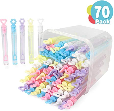 YouCute Mini Bubble Wand 70 Pack Toys, Bubbles Party Favors for Kids, Bulk Bubble Party Supplies, Spring Summer Autumn Outdoor Indoor Activity use Birthday Festival Fun Gift